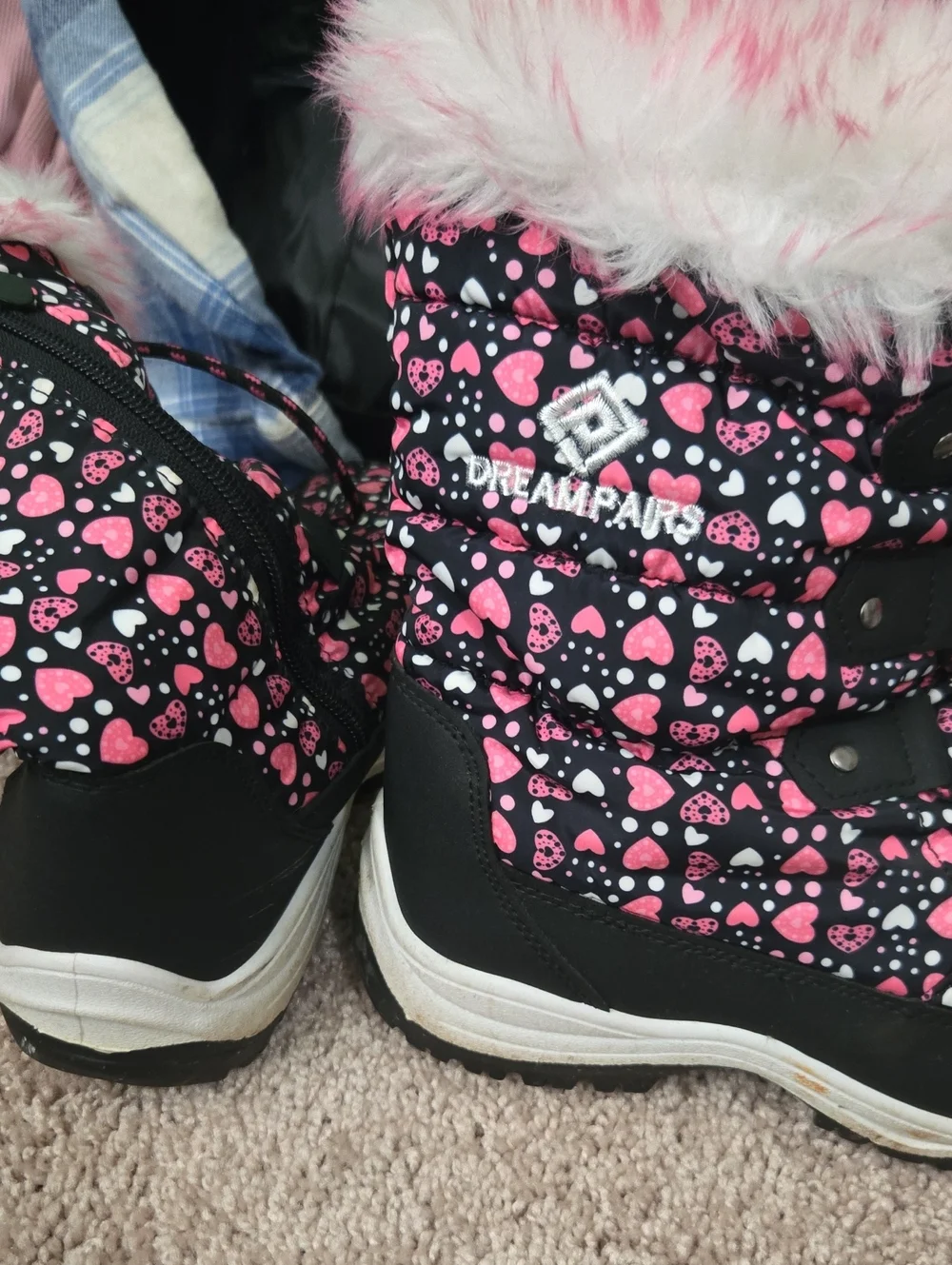 Dream Pairs Pink Heart Print Winter Boots